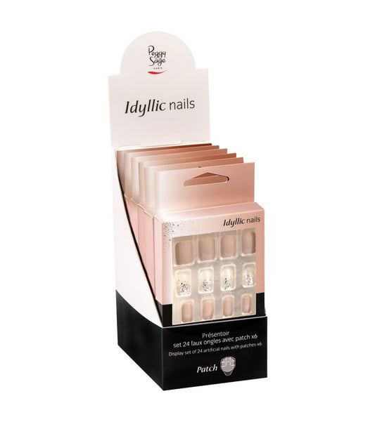 Peggy Sage - Espositore - Set di 24 unghie finte con toppa - nude scintillanti x6 