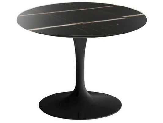 Epoxy noir / Ø51 cm / MSH - Marbre Sahara noir brillant - Veiné blanc et rouge doré