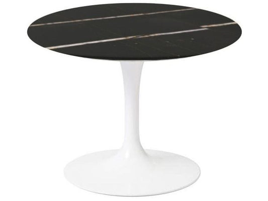 Epoxy blanc / Ø51 cm / MSHS - Marbre Sahara noir satiné - Veiné blanc et rouge doré