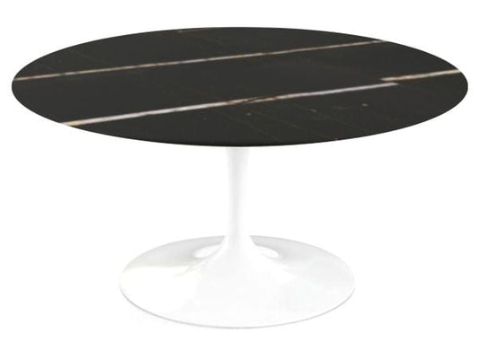 Epoxy blanc / Ø91 cm / MSHS - Marbre Sahara noir satiné - Veiné blanc et rouge doré