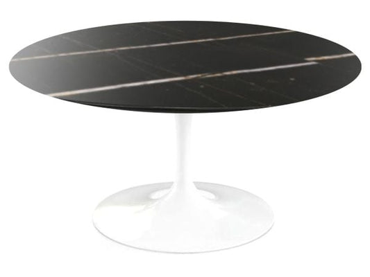 Epoxy blanc / Ø91 cm / MSH - Marbre Sahara noir brillant - Veiné blanc et rouge doré